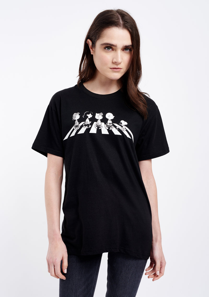 Peanuts Abbey Road Women's Black Tee