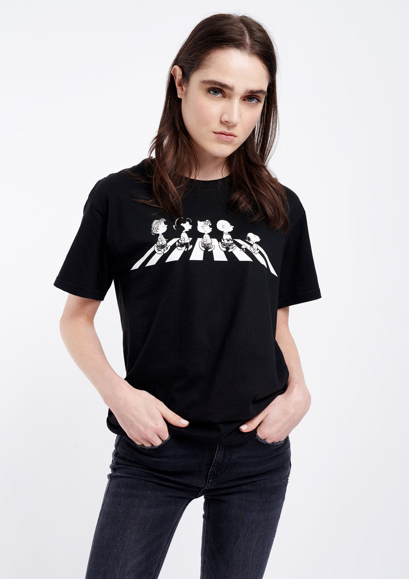 Peanuts Abbey Road Women's Black Tee